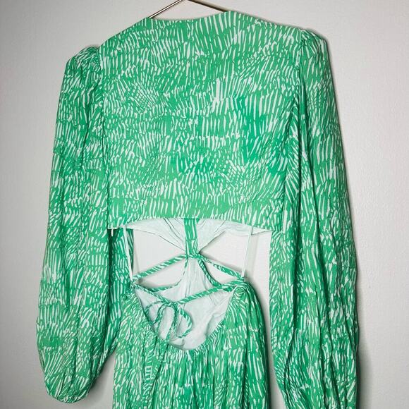 Jonathan Simkhai Adelaide Green Floral Print Satin Cutouts Maxi Dress size XS - Picture 7 of 16